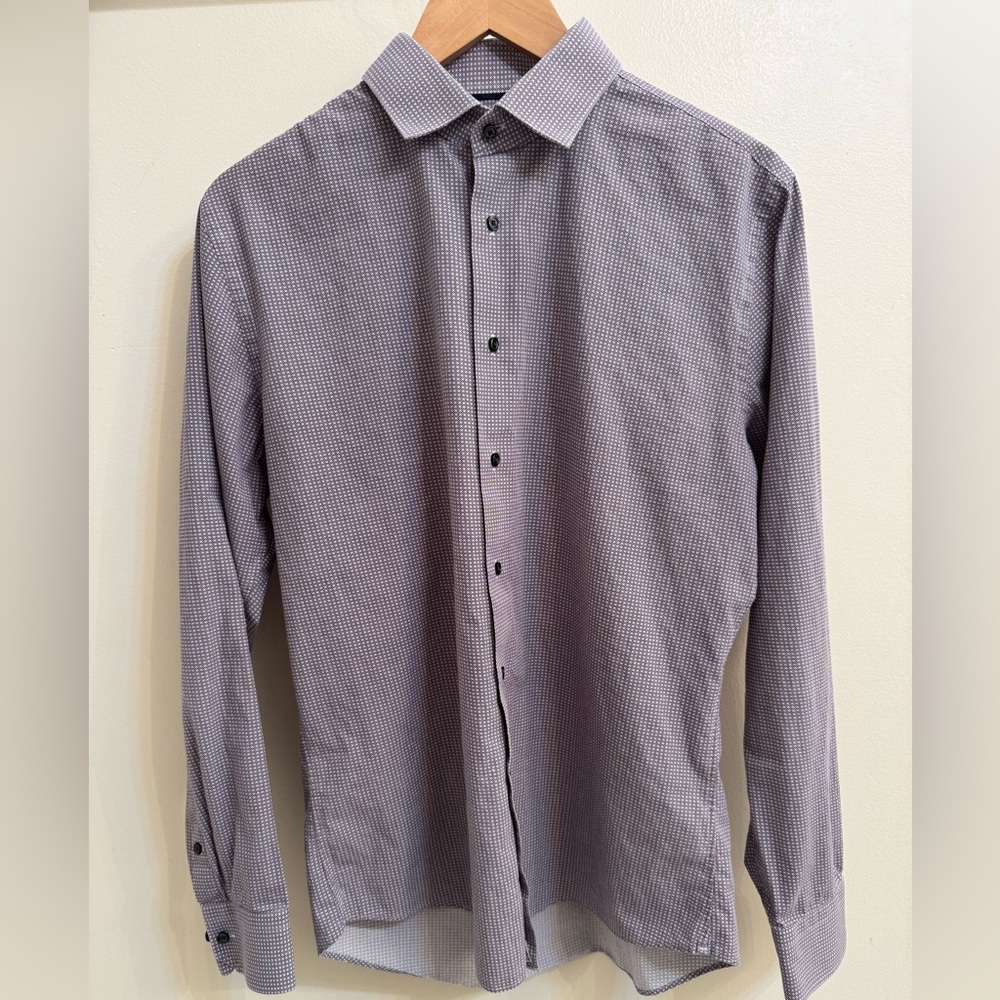 Men's Purple and White Patterned Dress Shirt